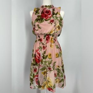 Kate & Lily Petite Floral Ruffles Sleeveless Halter Pink Roses Dress Size 10P